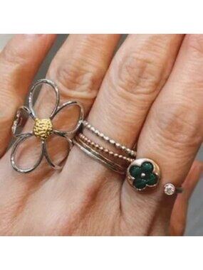 Silver Tone Flower Adjustable Boho Ring